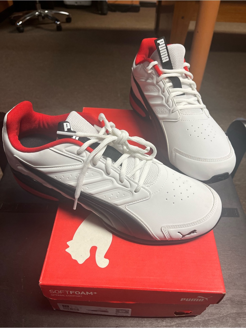 Puma Men’s White Athletic Sneakers with Red Accents